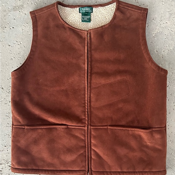 Lauren Ralph Lauren Brown Suede Vest with Fleece Lining XL NWOT - Picture 5 of 5
